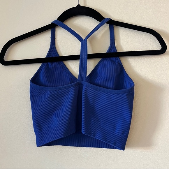 SET Active Blue 3 Piece Sculptflex Set Ribbed V Neck Bra + Box Cut Bra + Legging - Picture 9 of 15